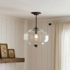 Semi-Flush Ceiling Light Antique Brass Ribbed Green Glass