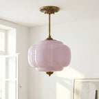 Semi-Flush Ceiling Light Antique Brass Ribbed Green Glass