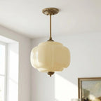 Semi-Flush Ceiling Light Antique Brass Ribbed Green Glass