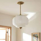 Semi-Flush Ceiling Light Antique Brass Ribbed Green Glass