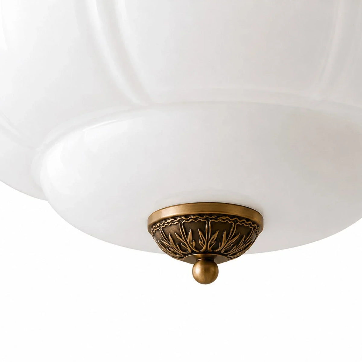 Semi-Flush Ceiling Light Antique Brass Ribbed Green Glass