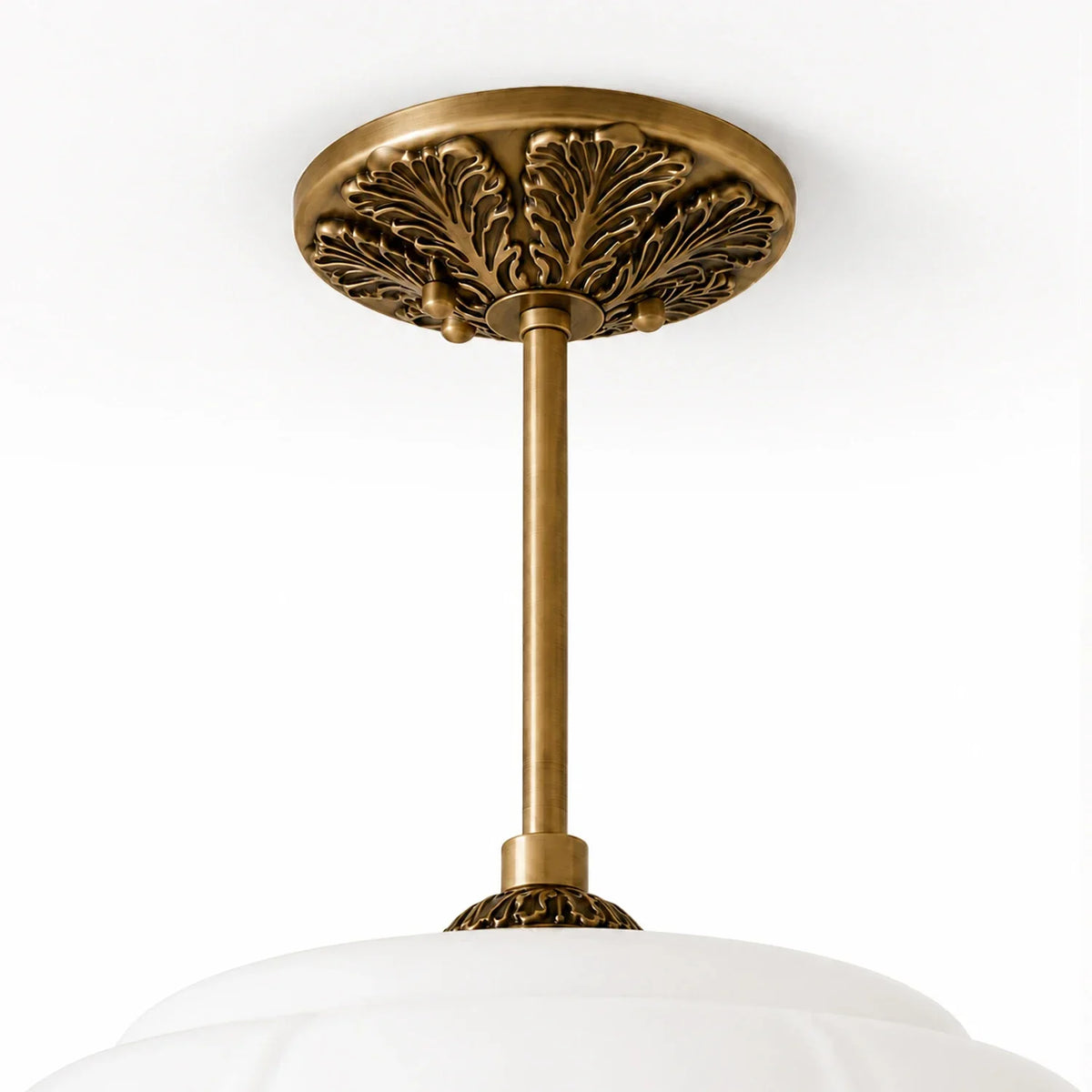 Semi-Flush Ceiling Light Antique Brass Ribbed Green Glass
