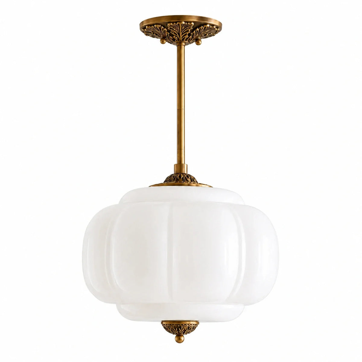Semi-Flush Ceiling Light Antique Brass Ribbed Green Glass