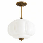 Semi-Flush Ceiling Light Antique Brass Ribbed Green Glass