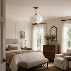 Semi-Flush Ceiling Light Antique Brass Ribbed Green Glass