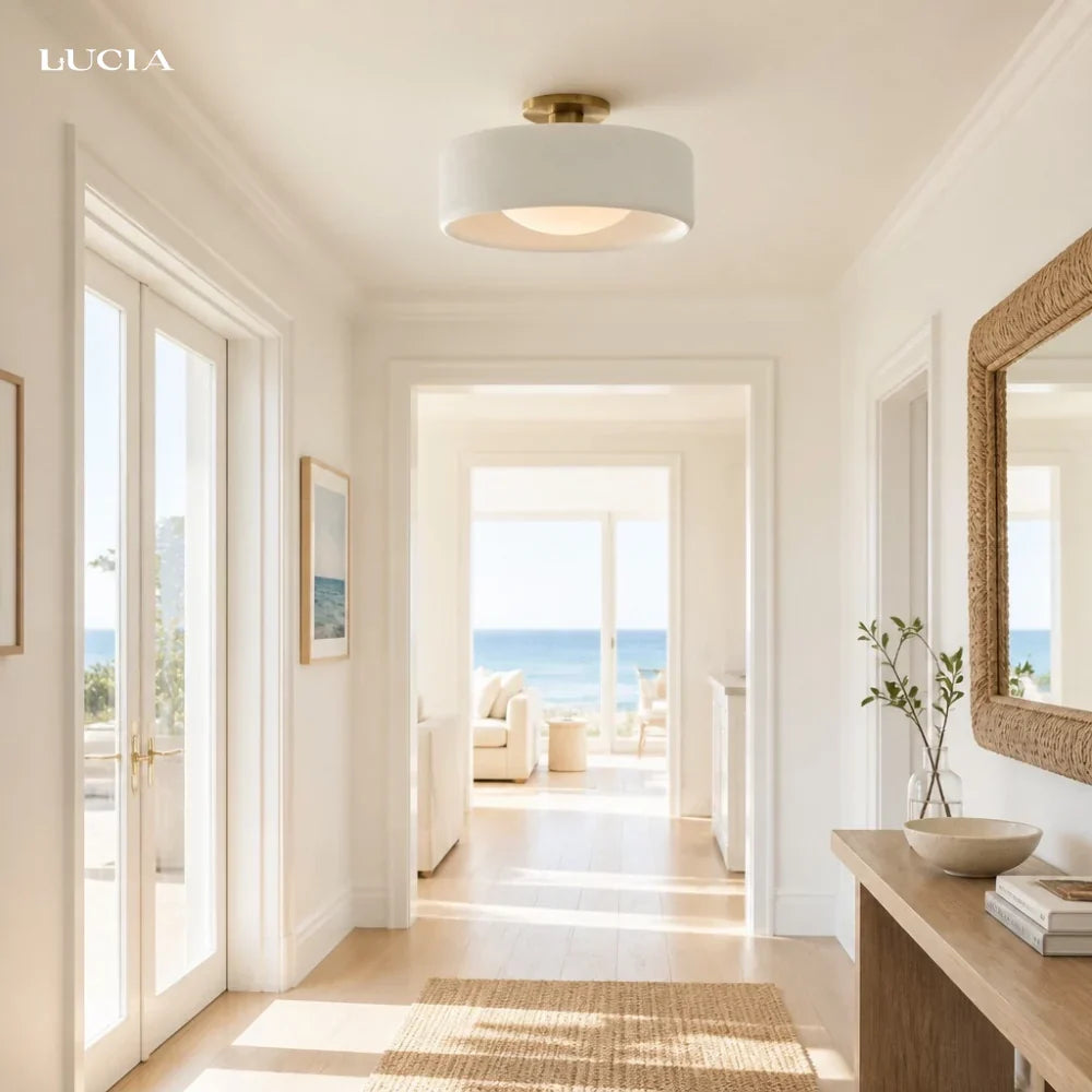 Semi-Flush Ceiling Light Glazed Porcelain Shade