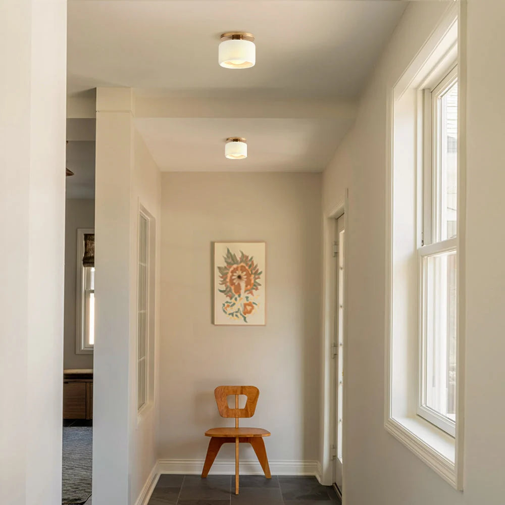 Semi-Flush Ceiling Light Glazed Porcelain Shade