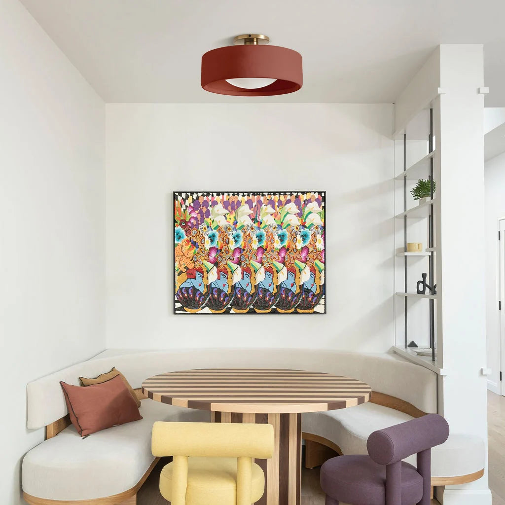 Semi-Flush Ceiling Light Glazed Porcelain Shade