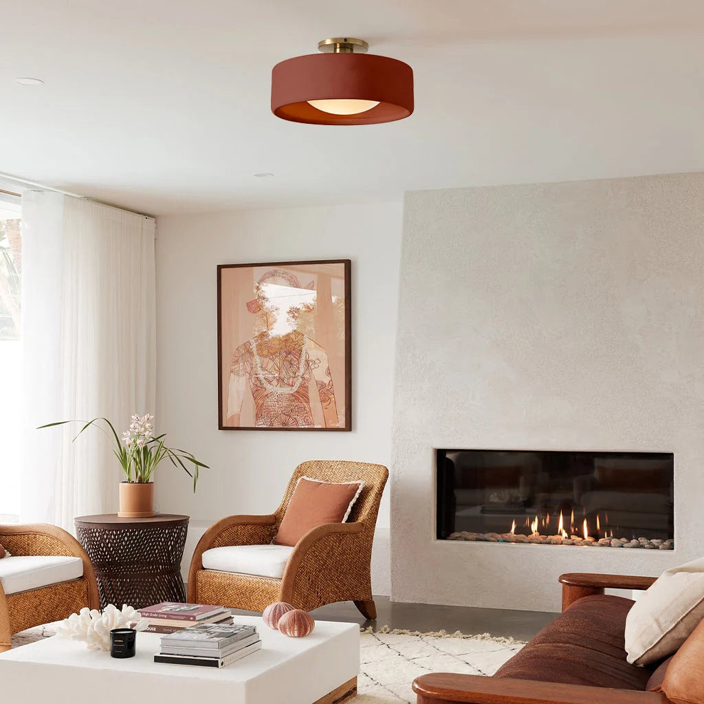 Semi-Flush Ceiling Light Glazed Porcelain Shade