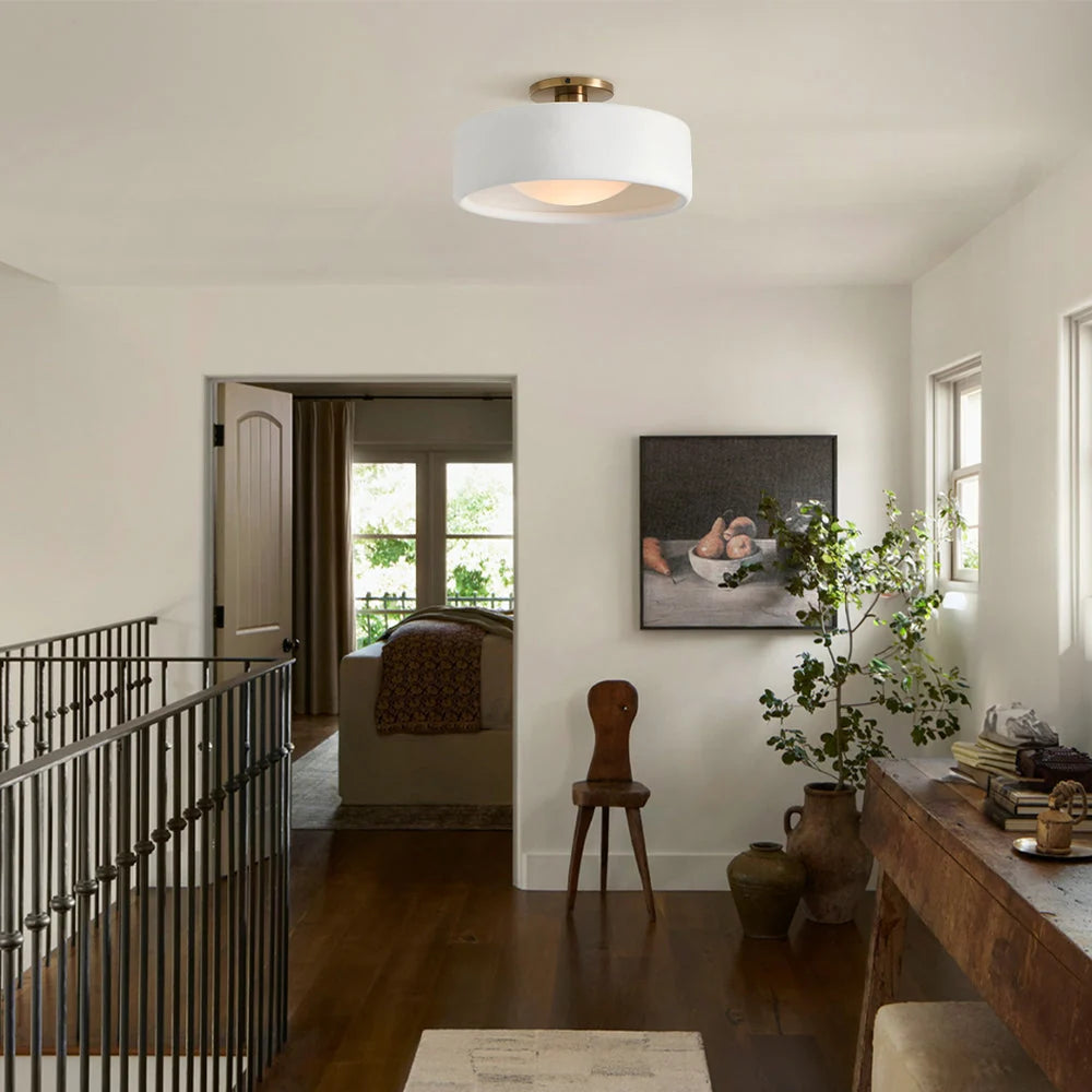 Semi-Flush Ceiling Light Glazed Porcelain Shade