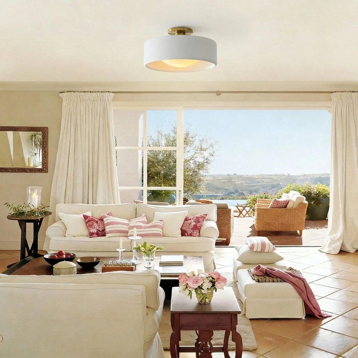 Semi-Flush Ceiling Light Glazed Porcelain Shade