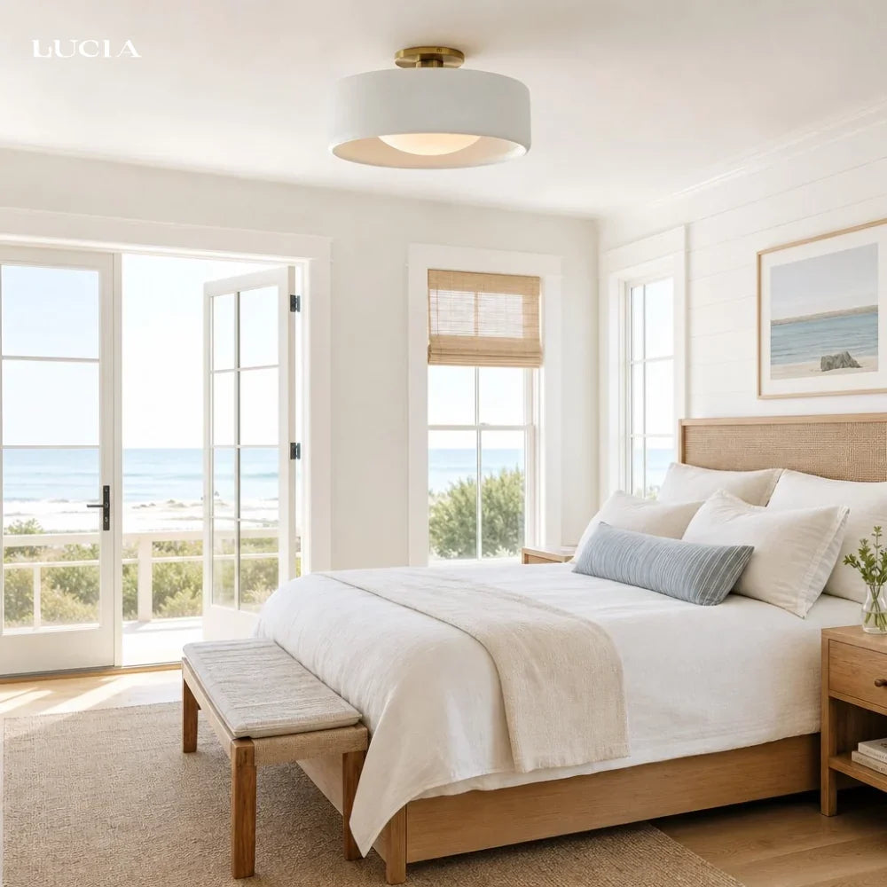 Semi-Flush Ceiling Light Glazed Porcelain Shade