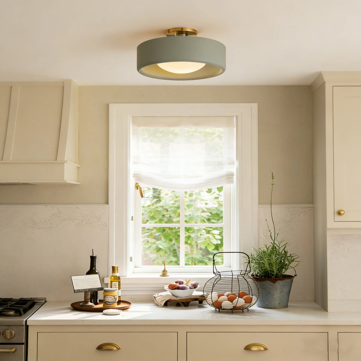 Semi-Flush Ceiling Light Glazed Porcelain Shade