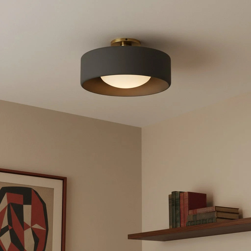 Semi-Flush Ceiling Light Glazed Porcelain Shade