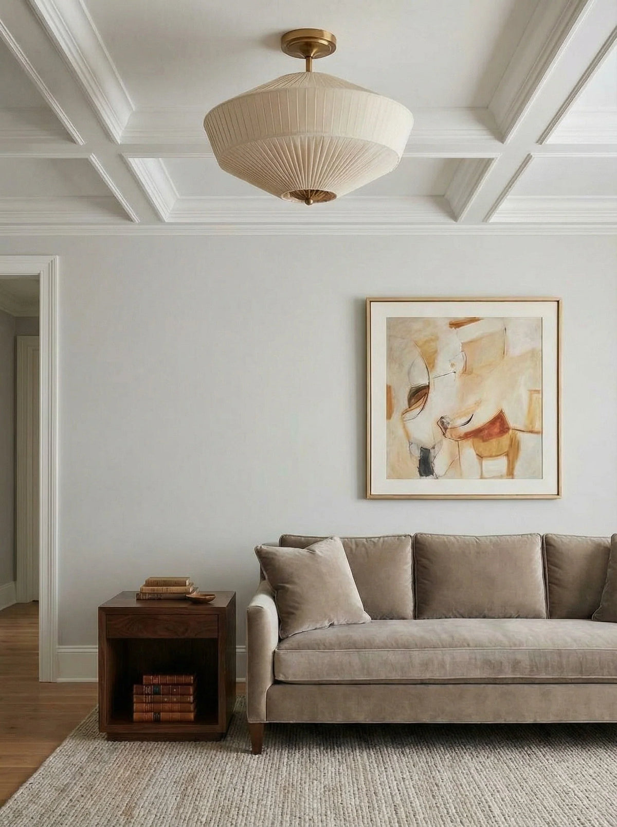 Semi-Flush Ceiling Light Low-Profile Fabric Shade & Metal Frame