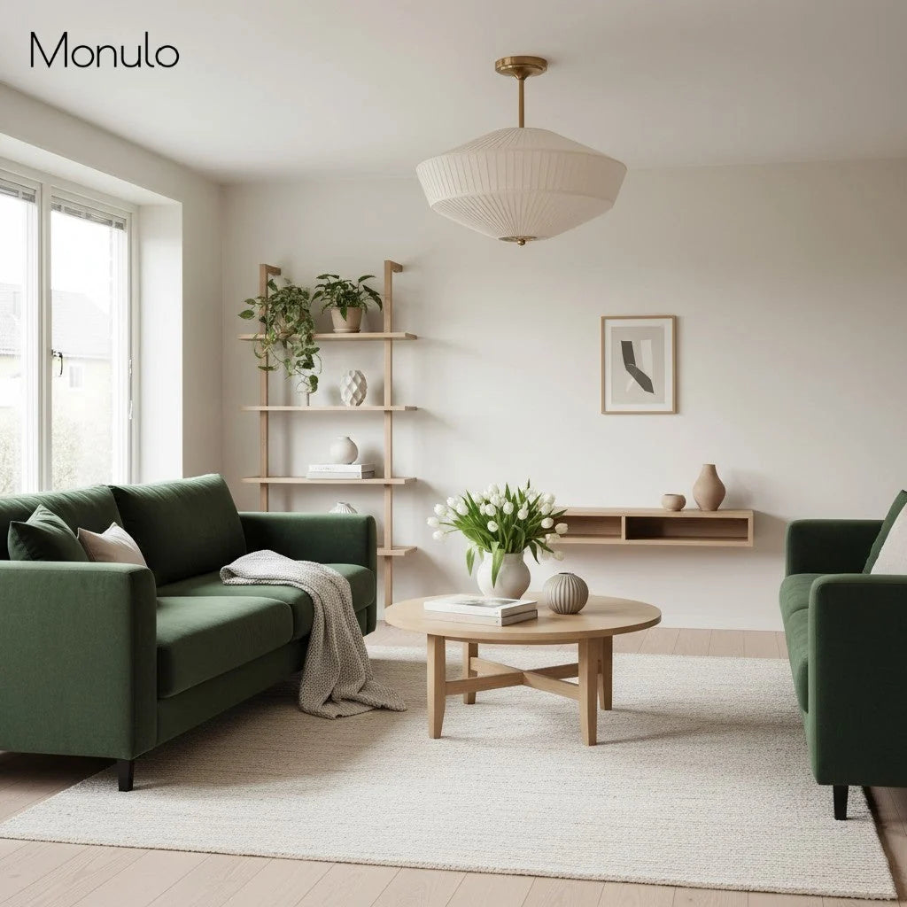 Semi-Flush Ceiling Light Low-Profile Fabric Shade & Metal Frame