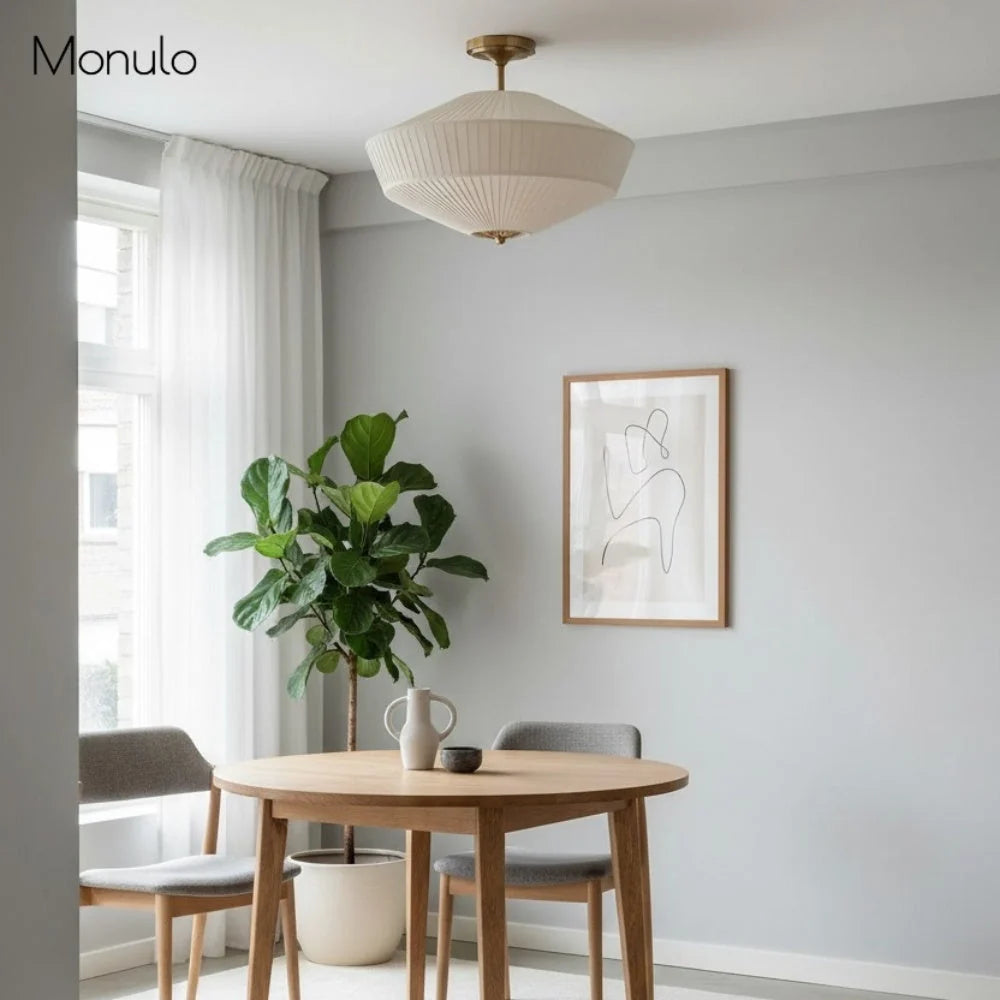 Semi-Flush Ceiling Light Low-Profile Fabric Shade & Metal Frame