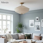 Semi-Flush Ceiling Light Low-Profile Fabric Shade & Metal Frame