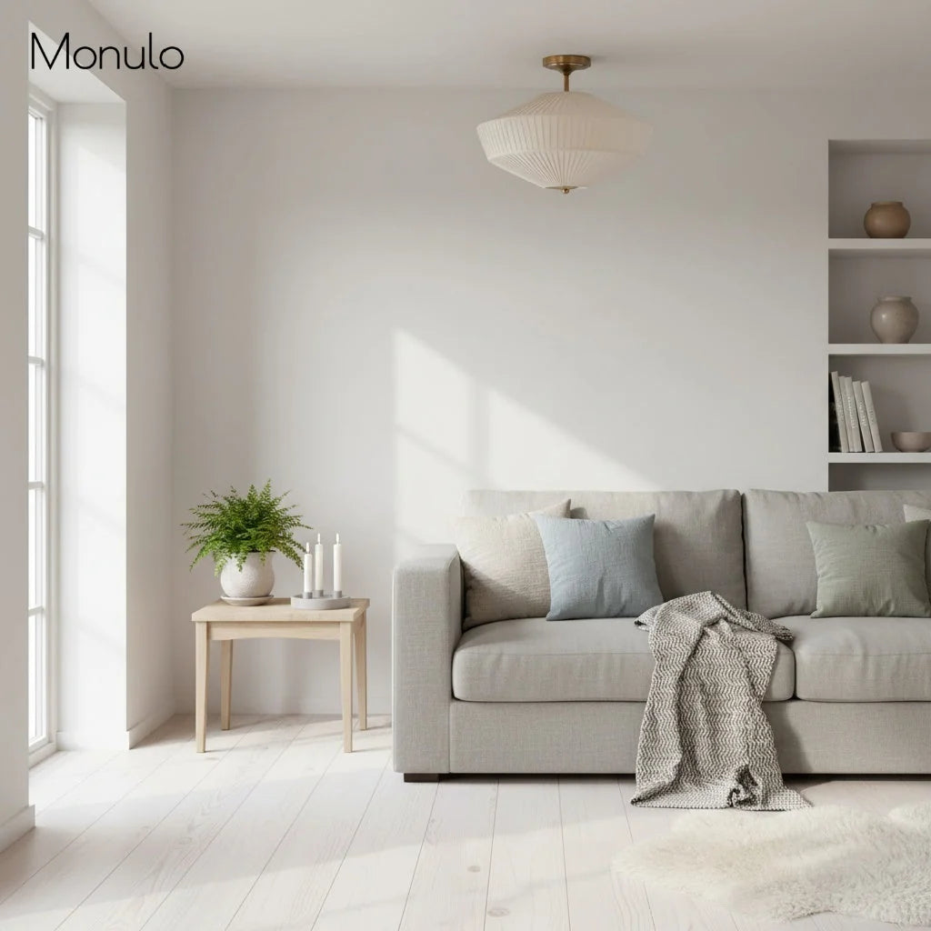 Semi-Flush Ceiling Light Low-Profile Fabric Shade & Metal Frame