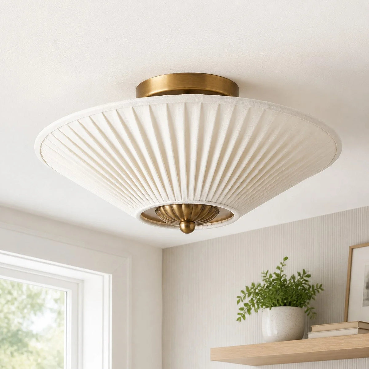 Semi-Flush Ceiling Light Low-Profile Fabric Shade & Metal Frame