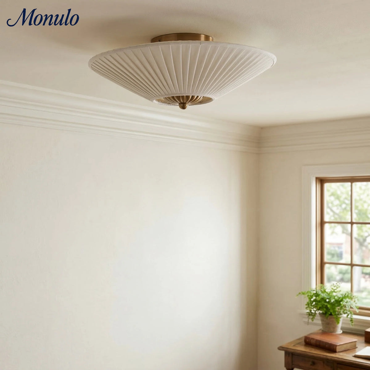 Semi-Flush Ceiling Light Low-Profile Fabric Shade & Metal Frame