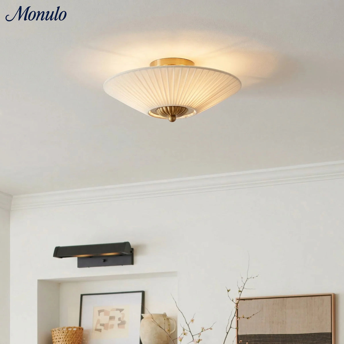 Semi-Flush Ceiling Light Low-Profile Fabric Shade & Metal Frame