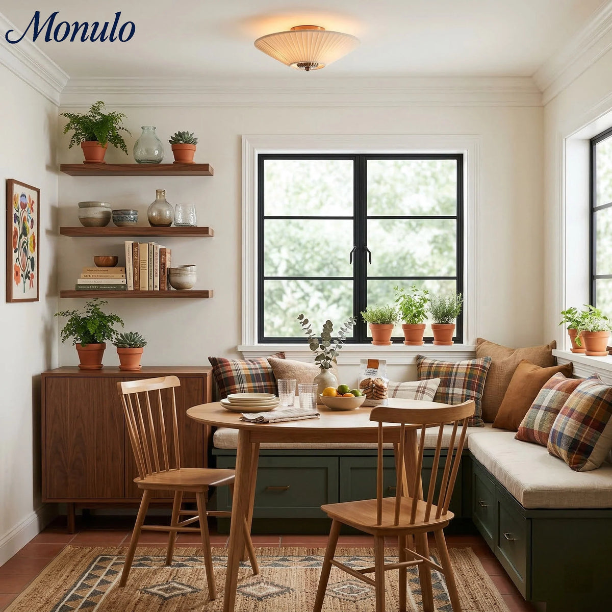 Semi-Flush Ceiling Light Low-Profile Fabric Shade & Metal Frame
