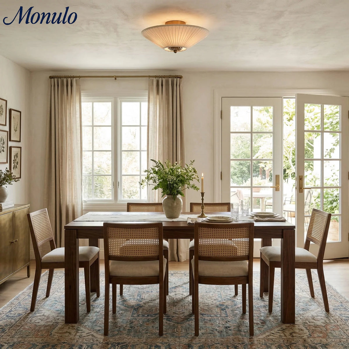 Semi-Flush Ceiling Light Low-Profile Fabric Shade & Metal Frame