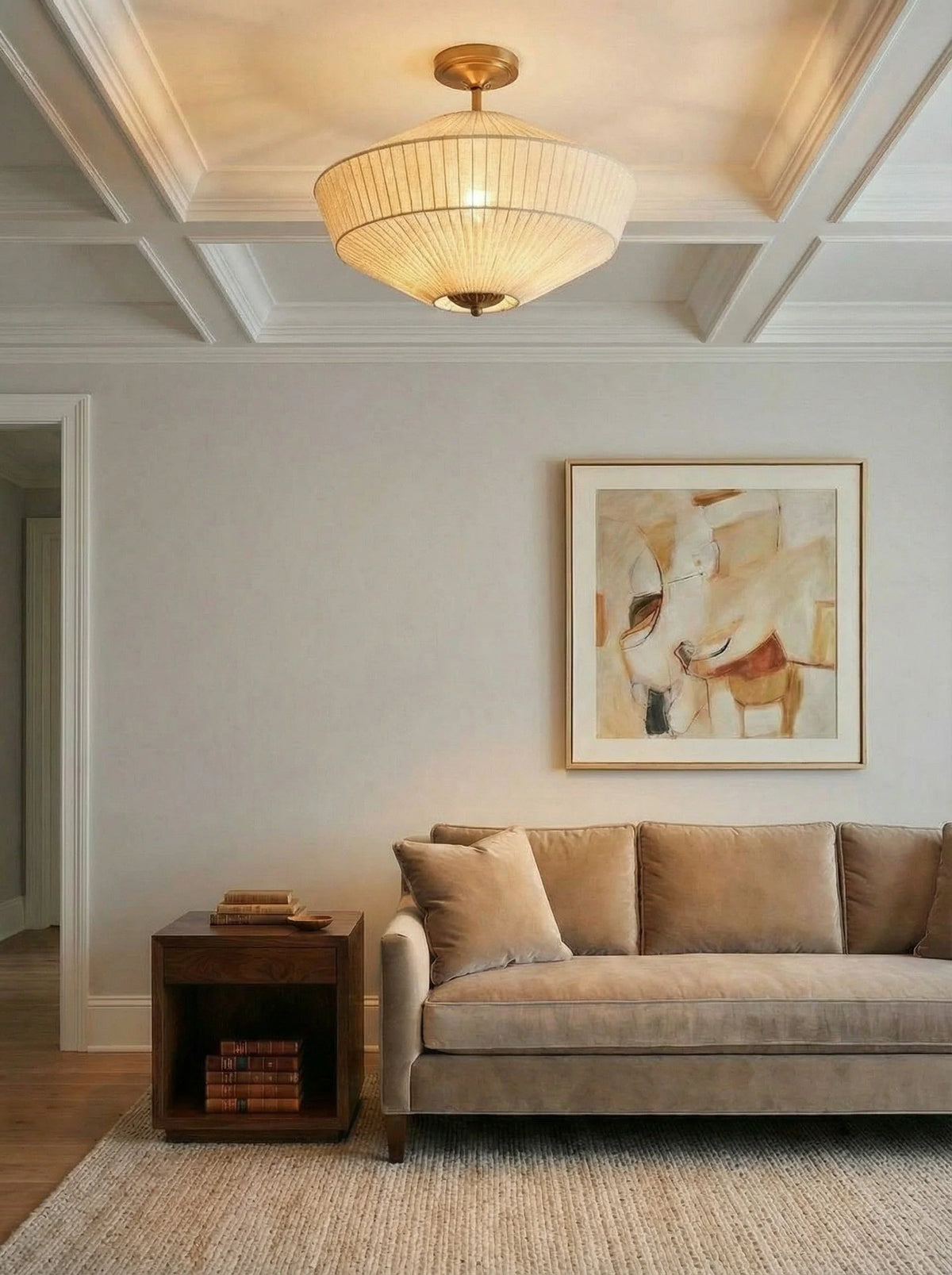 Semi-Flush Ceiling Light Low-Profile Fabric Shade & Metal Frame