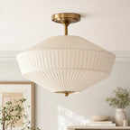 Semi-Flush Ceiling Light Low-Profile Fabric Shade & Metal Frame