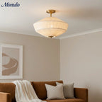 Semi-Flush Ceiling Light Low-Profile Fabric Shade & Metal Frame
