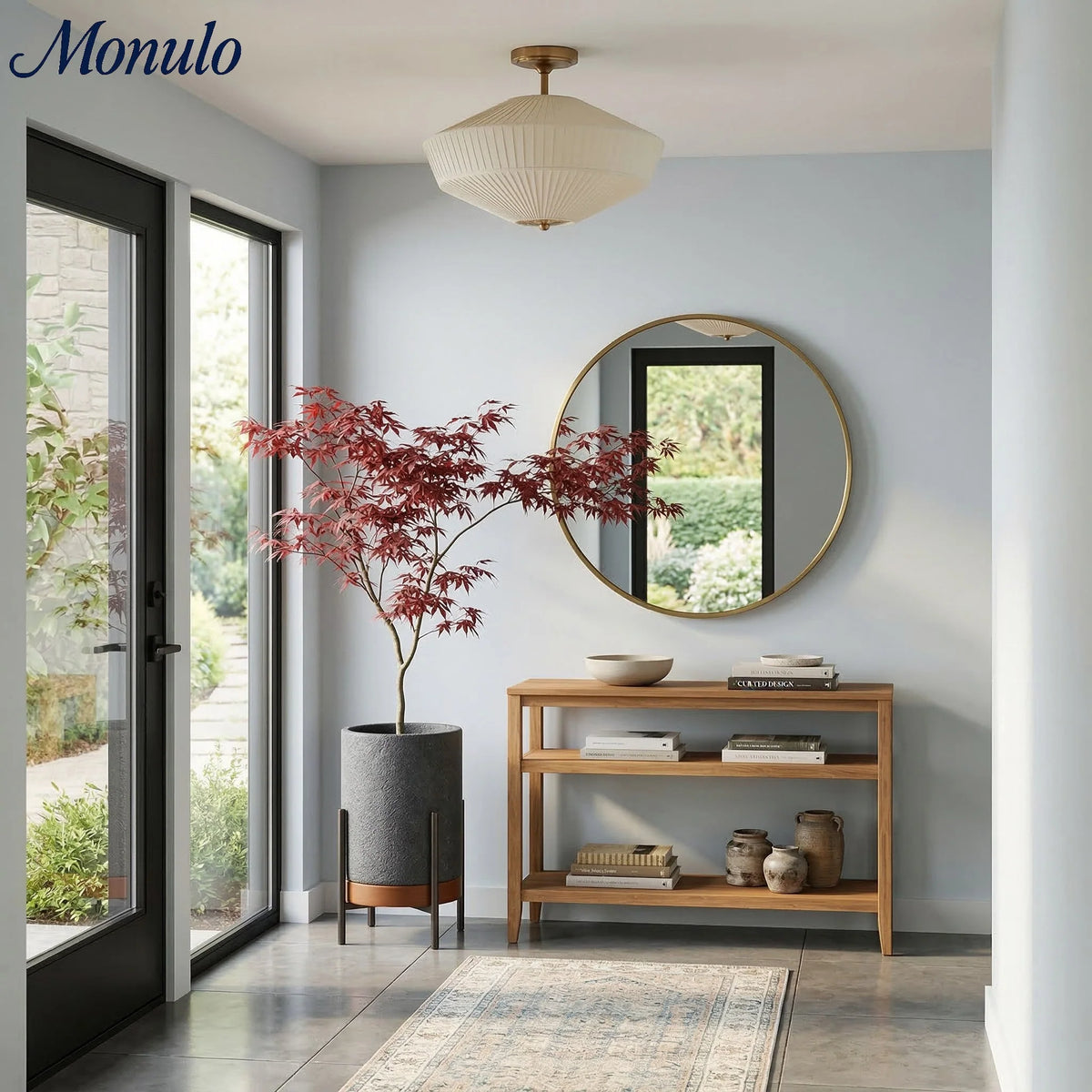 Semi-Flush Ceiling Light Low-Profile Fabric Shade & Metal Frame