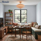 Semi-Flush Ceiling Light Low-Profile Fabric Shade & Metal Frame