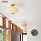 Semi-Flush Ceiling Light Low-Profile Fabric Shade & Metal Frame