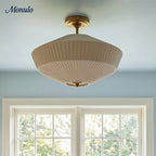 Semi-Flush Ceiling Light Low-Profile Fabric Shade & Metal Frame