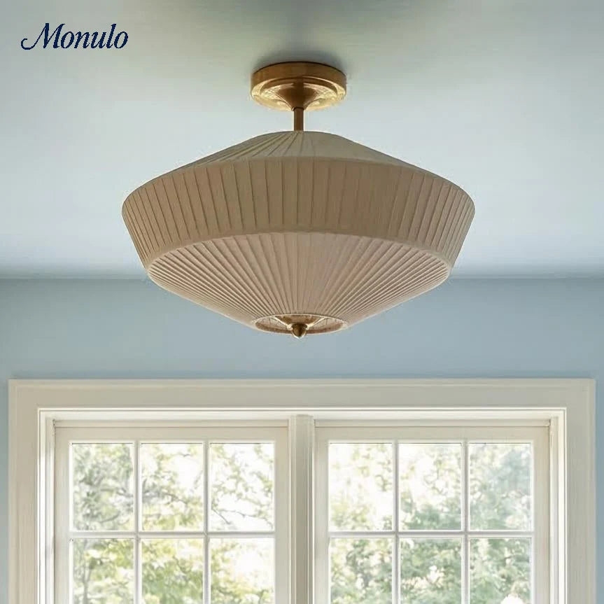 Semi-Flush Ceiling Light Low-Profile Fabric Shade & Metal Frame