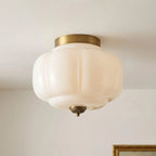 Semi-Flush Ceiling Light Milk Glass Pumpkin Shade