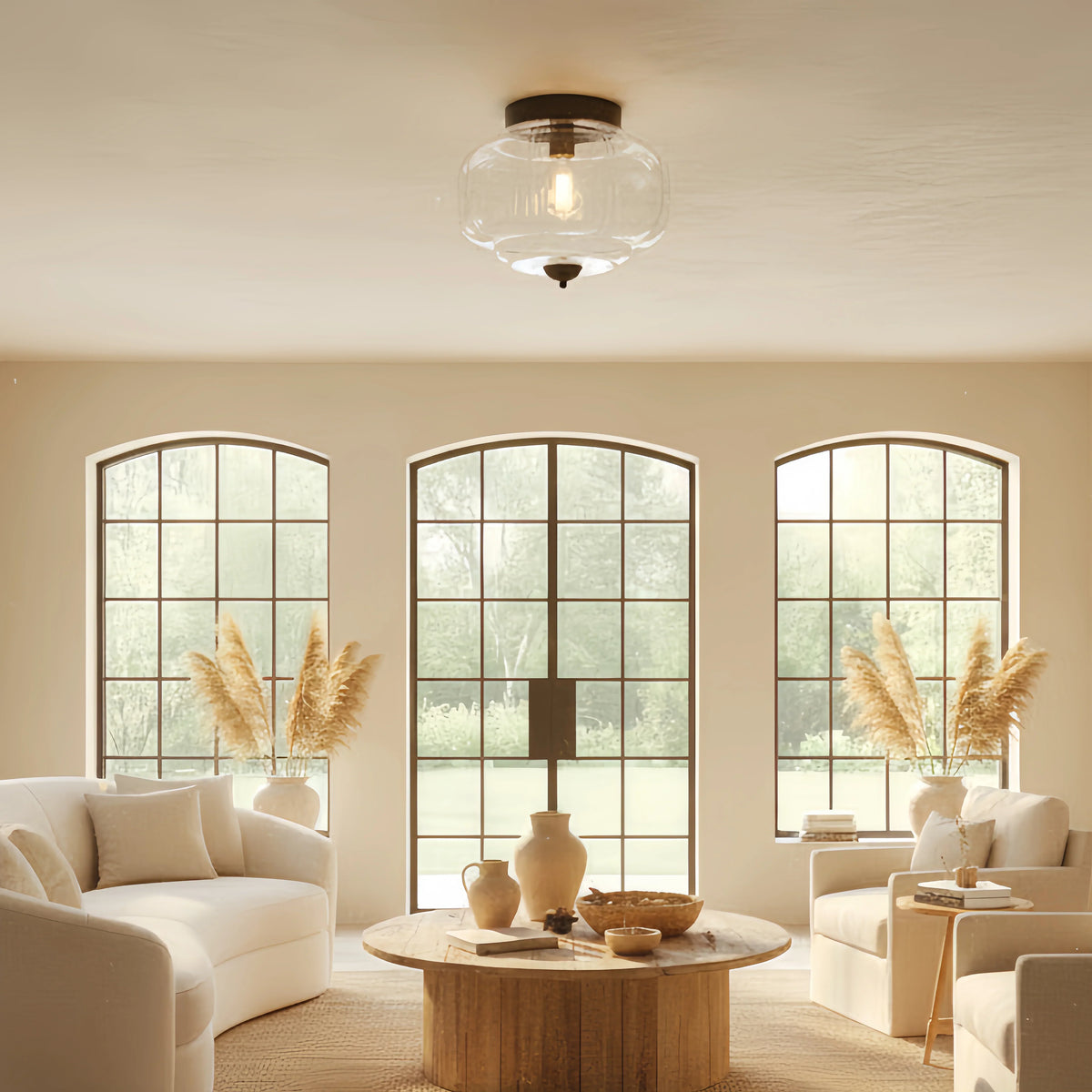 Semi-Flush Ceiling Light Milk Glass Pumpkin Shade