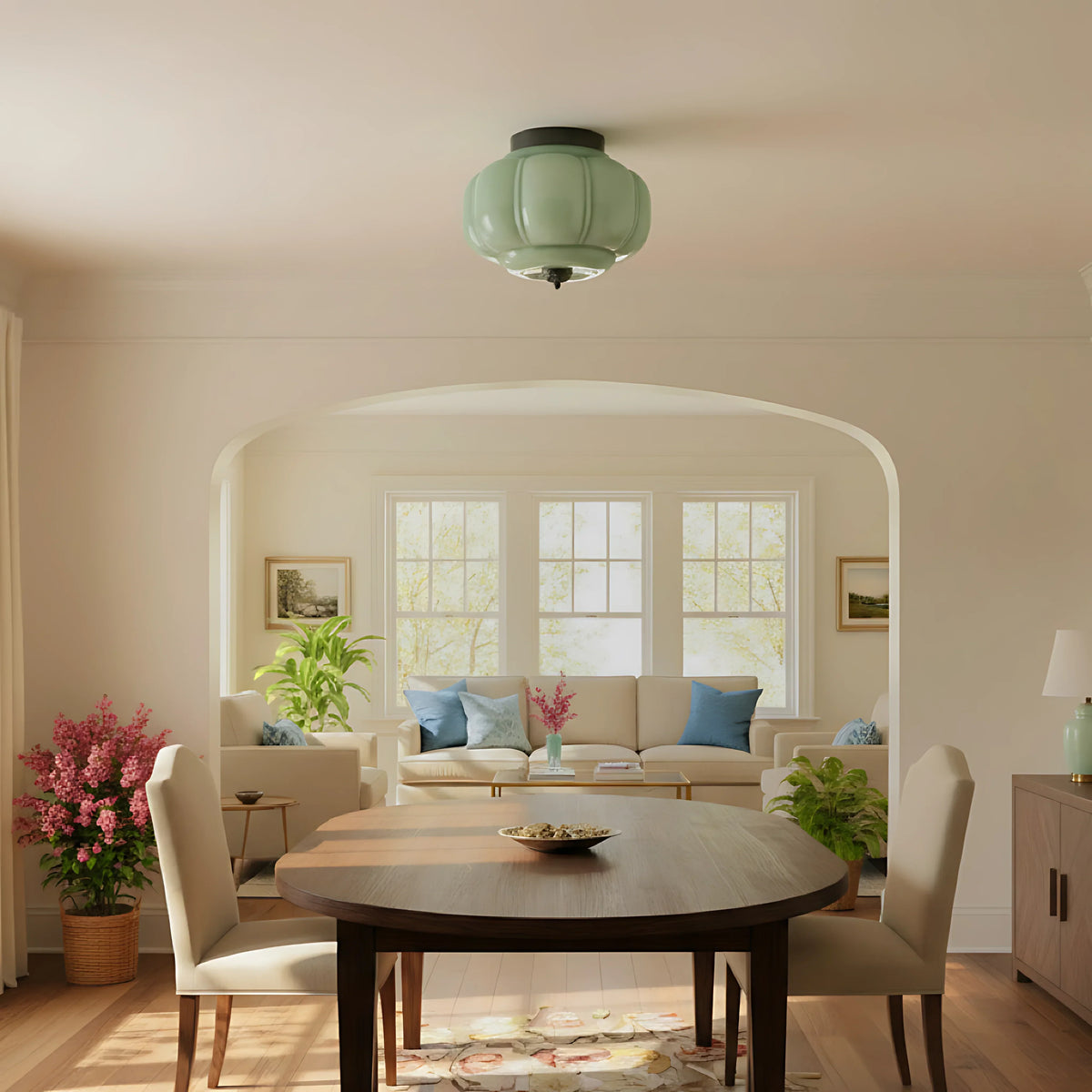 Semi-Flush Ceiling Light Milk Glass Pumpkin Shade