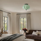 Semi-Flush Ceiling Light Milk Glass Pumpkin Shade