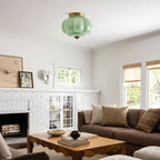 Semi-Flush Ceiling Light Milk Glass Pumpkin Shade