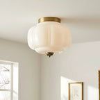 Semi-Flush Ceiling Light Milk Glass Pumpkin Shade