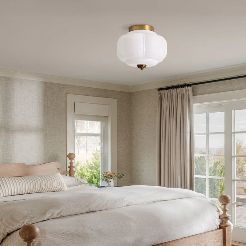Semi-Flush Ceiling Light Milk Glass Pumpkin Shade
