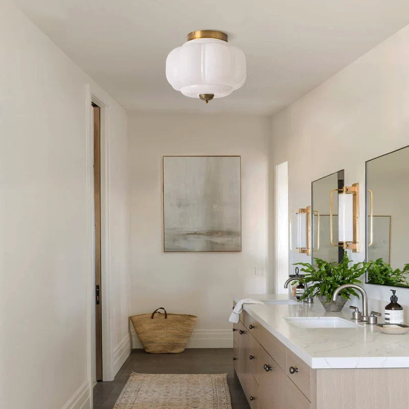 Semi-Flush Ceiling Light Milk Glass Pumpkin Shade