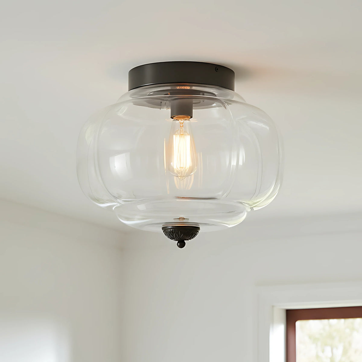 Semi-Flush Ceiling Light Milk Glass Pumpkin Shade