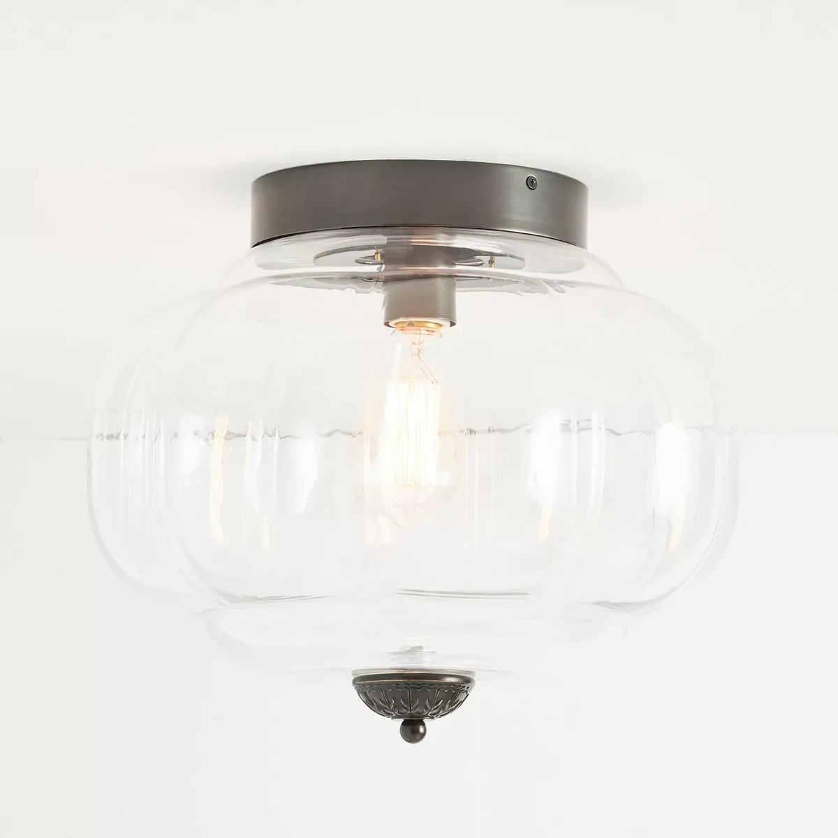 Semi-Flush Ceiling Light Milk Glass Pumpkin Shade