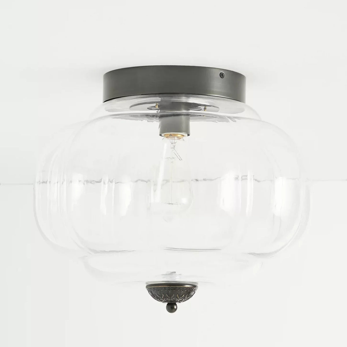 Semi-Flush Ceiling Light Milk Glass Pumpkin Shade