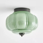 Semi-Flush Ceiling Light Milk Glass Pumpkin Shade