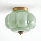 Semi-Flush Ceiling Light Milk Glass Pumpkin Shade