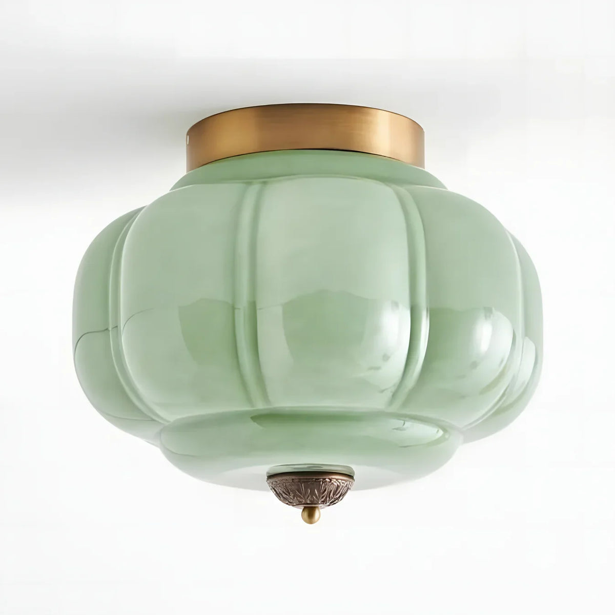 Semi-Flush Ceiling Light Milk Glass Pumpkin Shade